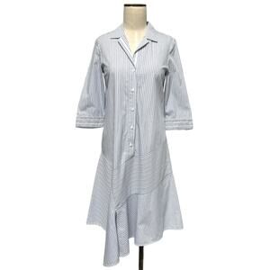 Lafayette 148 Casimir Dominique Asymmetrical Hem Pinstripe Shirt Dress Small